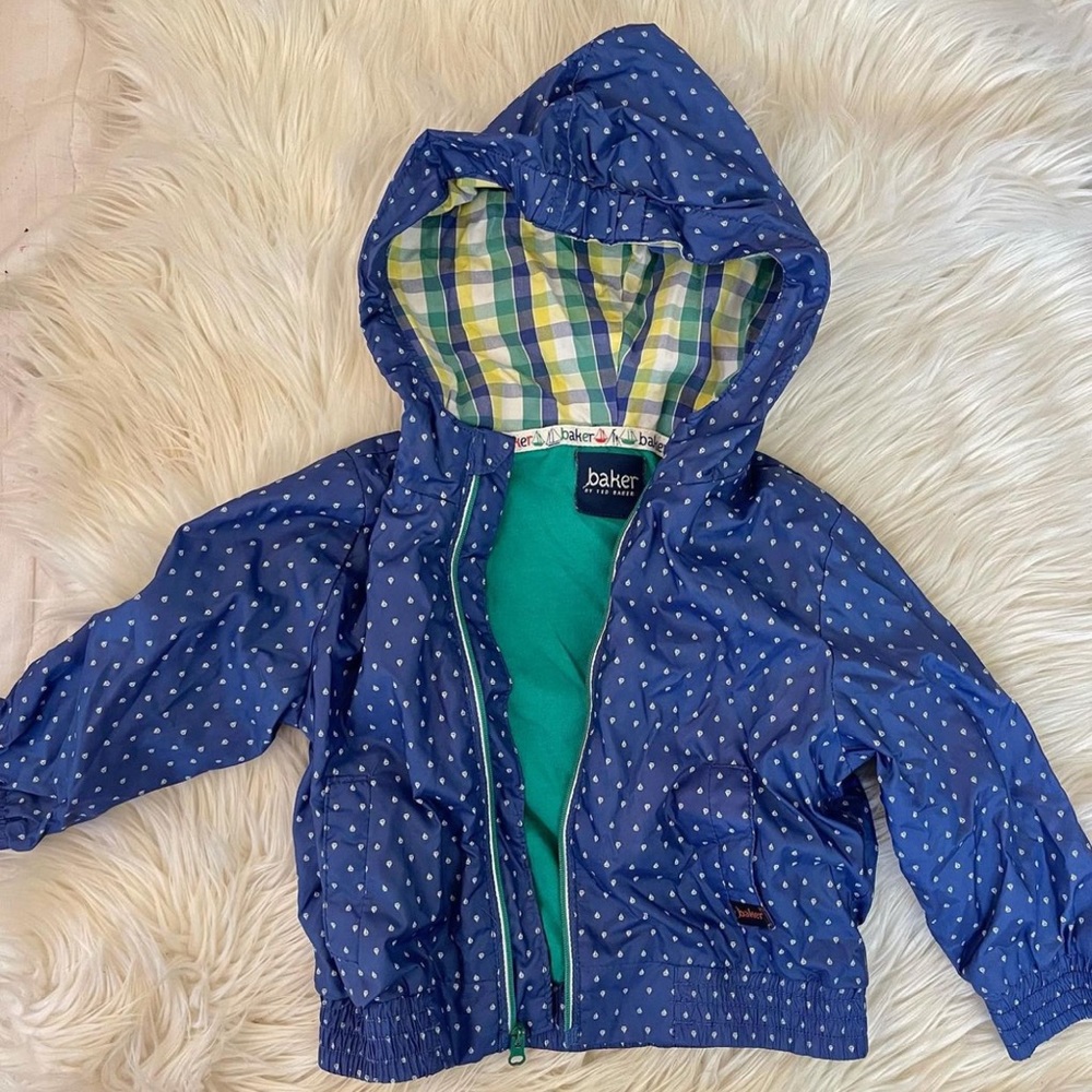 Baby Blue polka dot windbreaker with lining on inside